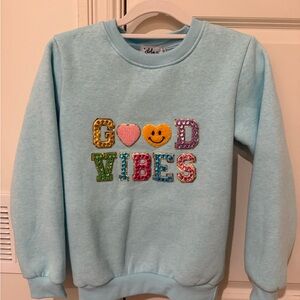 Lola + The Boys 12 Light Blue Sequin Sweatshirt Good Vibes